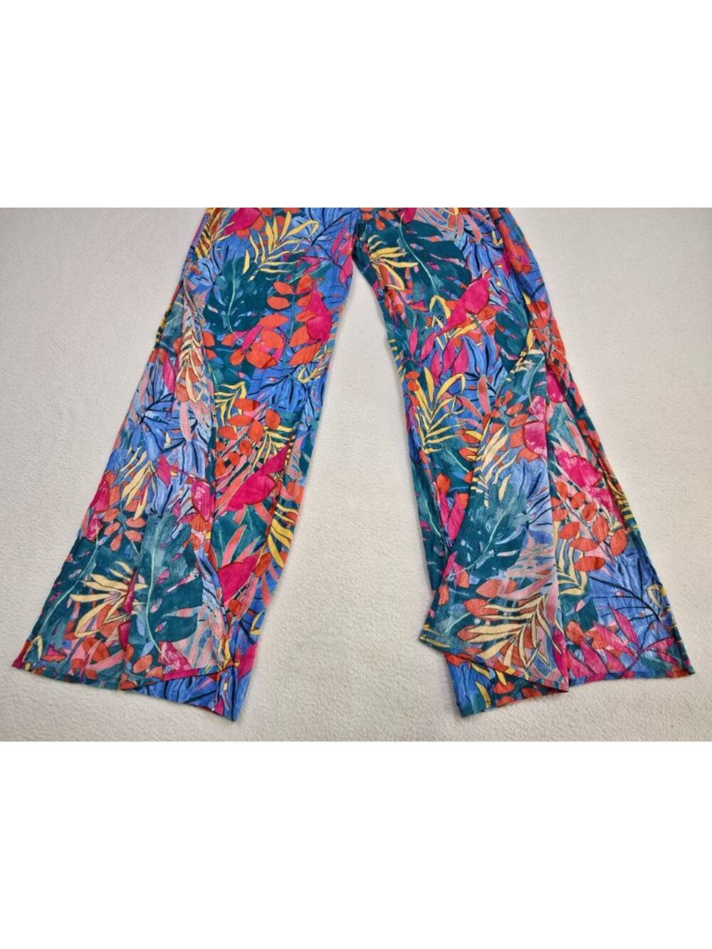 Kona Sol Small Tropical Floral Print Wide Leg Pants Elastic Smocked Waist - Picture 2 of 6